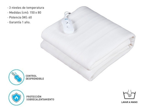 Imagen 6 de 8 de Frazada Electrica Calienta Cama Termica De 1 Plaza Polyester - Bajo Consumo - Regulador Temperatura - Segura - Garantia