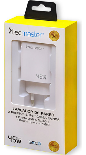 Cargador Pared 45w Gan Pd Type-c + Usb Tecmaster Sec 200540