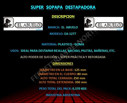 Imagen 3 de 7 de Super Sopapa Home Alto Poder De Succion El Abuelo - Fdn