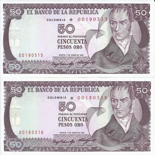 Colombia Reposición #s  Consecutivos, 50 Pesos 1 Enero 1985