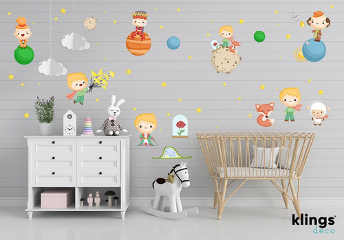 Imagen 1 de 2 de Vinilo Decorativo Infantil El Principito Planetas Cuento