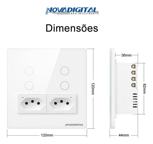 Interruptor Inteligente Wifi 4 Teclas Com Tomada Novadigital