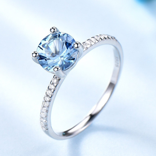 Aro Anillo De Compromiso En Plata Con Gema De Topacio Mod3