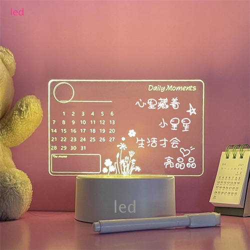 Luz Nocturna Usb, Acrílico, Tablero De Notas, Lámpara De Noc