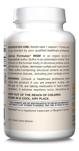 Msm Metilsulfonilmetano 1000 Mg Jarrow Formulas 200 Cápsulas