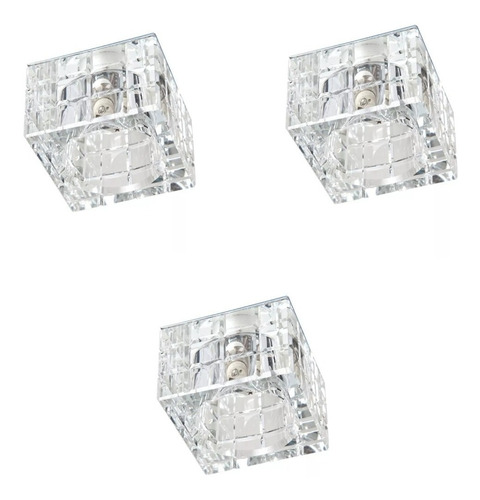 3 Spot Embutir Cristal G9 Quadrado Gesso Sala Quarto Ac974