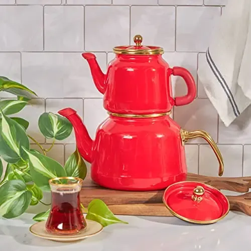 Karaca Enamel Induction Teapot, 28cm, Red Gold, Turkish Teap