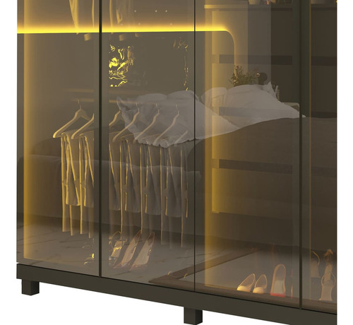 Guarda Roupa Absolut 6 Portas Reflecta Led Grafite - Gelius