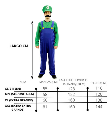 Imagen 2 de 8 de Disfraz De Luigi De Mario Bros Con Bigote Adulto