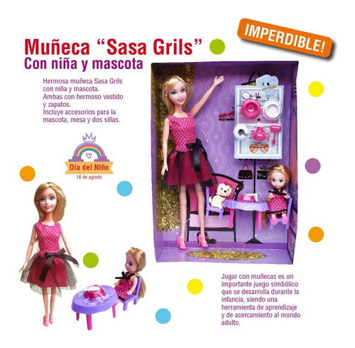  Muñeca Sasa Grils Con Niña Y Mascota En Caja --- 10066