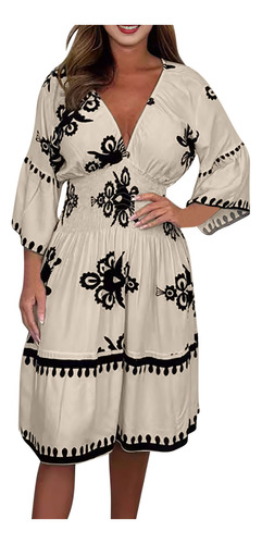 Vestido Feminino Estampado Com Gola 3/4 Na Metade Da Panturr
