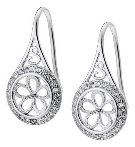 Rhodium On 925 Sterling Silver Teardrop Filigree Flower Cz P