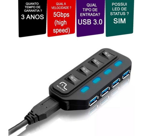 Imagem 1 de 6 de Expansor Hub Usb 3.0 4 Portas Multilaser