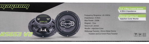 Bocina Coaxial 6.5 Magnum Rs653 V2 250w Max 4ohms 4vias Color Negro