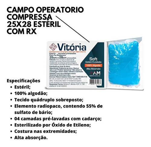 Compressa Cirúrgica Campo Operatório - 25x28cm Radiopaco