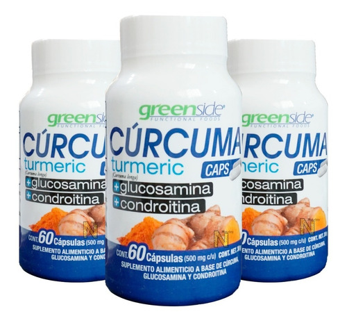 (3 Pzas) Curcuma, Glucosamina Y Condroitina Greenside