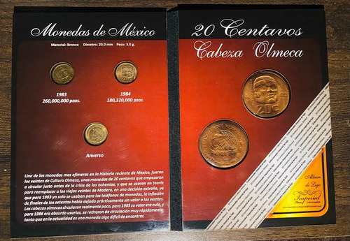 Album Colección Completa 20 Centavos Cabeza Olmeca Bronce !