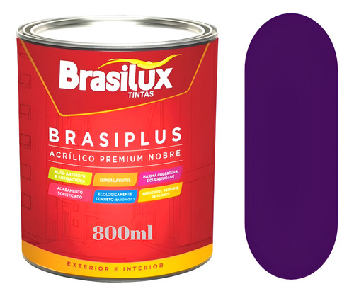 Tinta Roxo Intenso Para Parede Brasiplus Fosca 800ml
