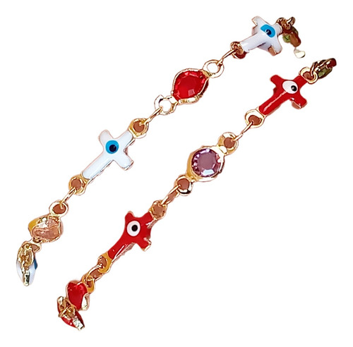 Set 2 Pulseras Ojos Turcos Acero Inoxidable Y Estilo Cristal