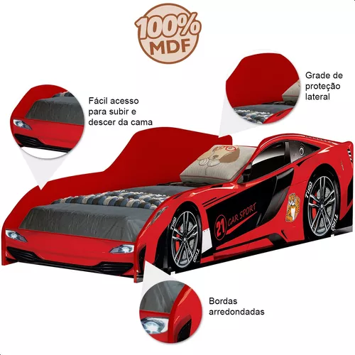 Mini Cama Infantil Carro de Corrida Vermelho