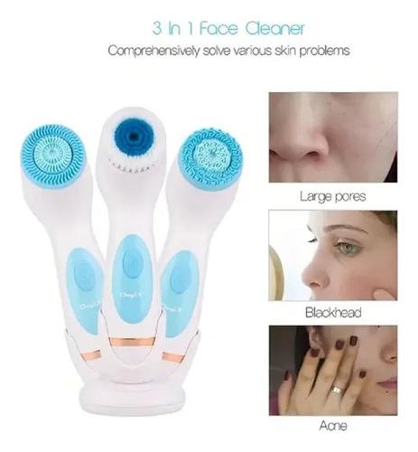 Cepillo Facial Celeste 3 En 1 Limpieza Masaje Silicona