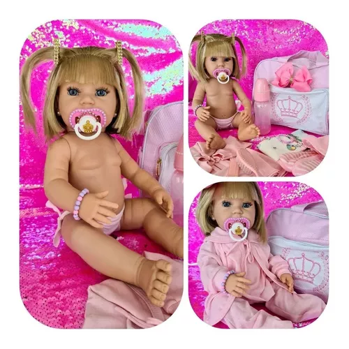 Boneca Bebê Tipo Reborn Realista Loira com acessórios na