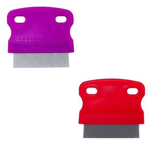 2pz Peine Para Piojos Cepillo Niño Metálico Corto Liendrera Rojo/rosa