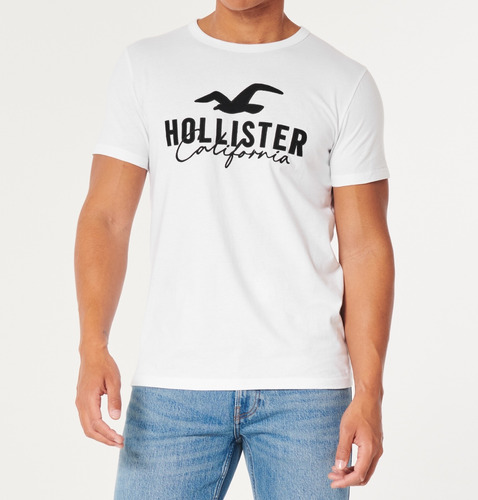 Camiseta Masculina Hollister Branca Original Importada Logo