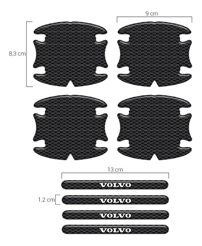 Protetor Maçaneta Volvo Carbono Preto Resinado