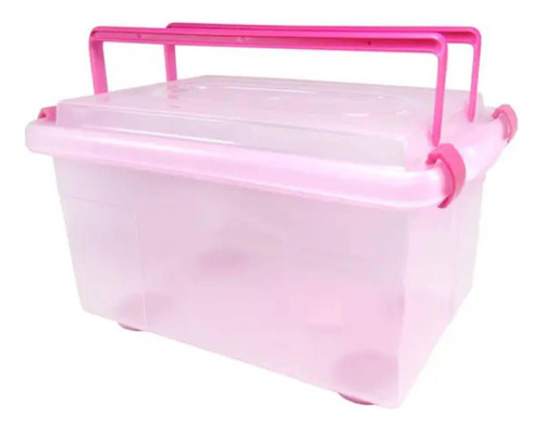 Caixa Organizadora 4,3l Rosa Transp Tampa E Alça 26x18x14cm