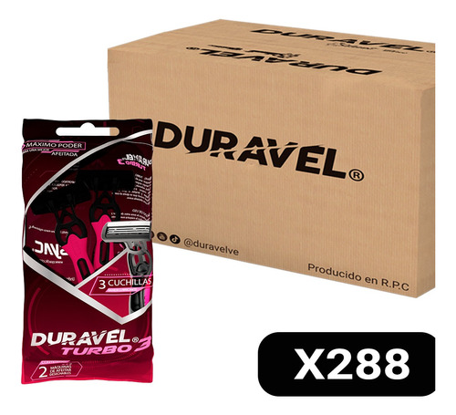 Afeitadora Descartable Duravel Turbo 3 Mujer (288 Unidades)