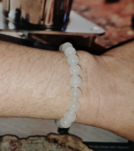 Imagem 3 de 6 de Pedras - Pulseira Unissex, Pedras Jade Branco 8mm, Cód332p9