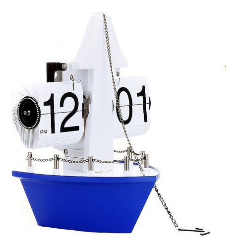 Reloj De Mesa Flip En Forma De Barco Velero Azul Marino
