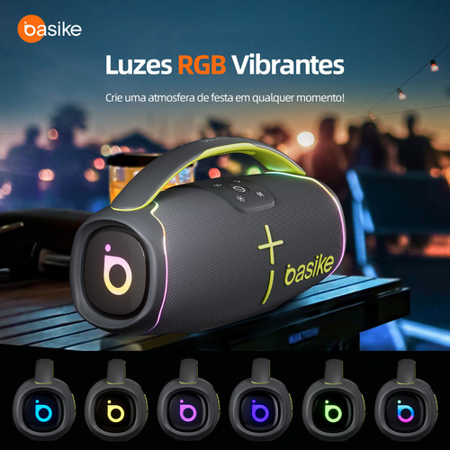 Caixa De Som Portátil Bluetooth, Subwoofer Ativo, Estéreo Hifi, Bombox, Com Rgb, Tws 1+1, Bateria 6 Horas, Bluetooth 5.3, Ipx6, Powerbank Para Telefones Celulares, Cinza