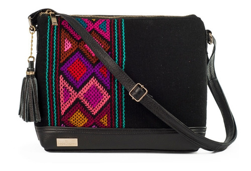 Imagen 1 de 5 de Bolsa De Piel Crossbody Para Dama Con Telar Artesanal Bolso