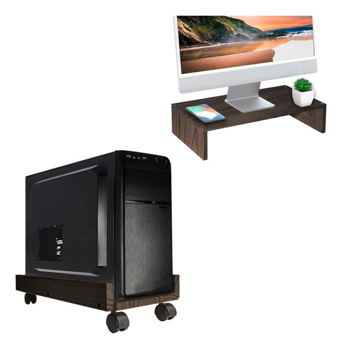 Combo Soporte  Porta Cpu Ruedas Borde Eleva Monitor 30x20 