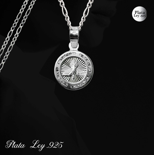 Dije De Plata Medalla Espiritu Santo Forma Circular Con Incrustraciones De Zirconia Con Cadena De Plata Calibre 40 Y 45 Cm De Largo Ideal Para Regalar En Boda Bautizo Primera Comunión O 15 Años