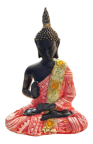Figura Resina Buda Tibetano 16 Cm Priedras Dorado Incienso