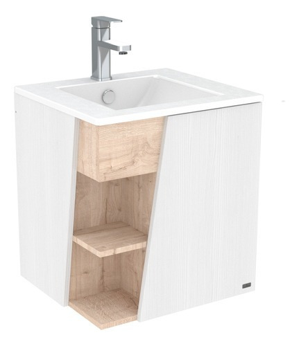 Klipen Eva Mueble de Baño con Lavamanos Suspendido Color Blanco con Repisas Expuestas 500 mm