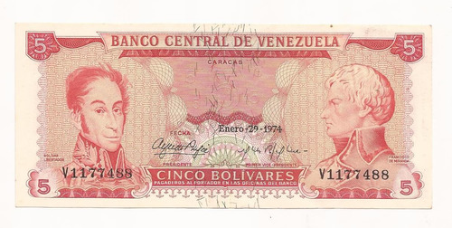 Billete De Cinco Bolivares Enero 29 1974 V7 Au