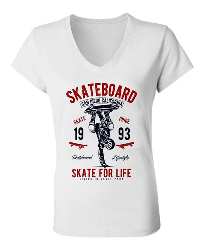 Remera Mujer Escote V Spun Skateboard Skate For Life