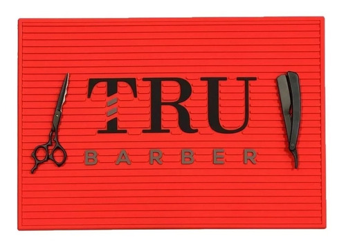 Tru Barber Station Mat Alfombra Barberia Rojo Y Negro Big