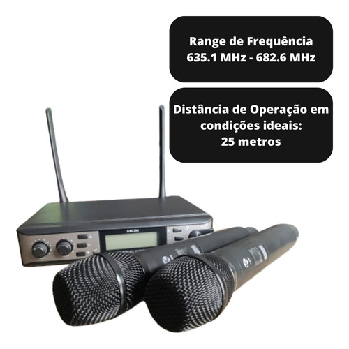 Microfones Dinâmico Cardióide Sem Fio Kadosh K-402m Cor Preto
