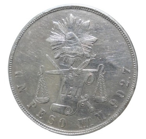 México 1 Peso Balanza 1872 Mo M Plata Ley 0.9027