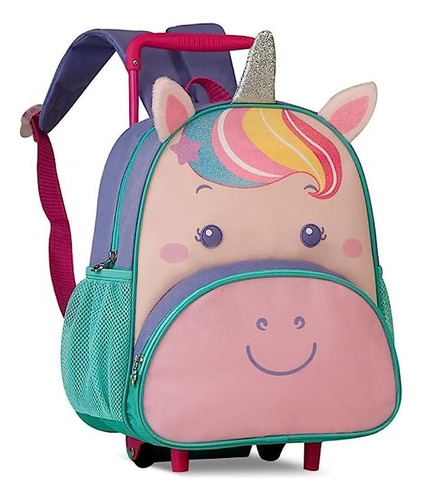 Mochila Infantil Unicórnio Rodinhas Escolar Bolsa Unicórnio Cor Lilás