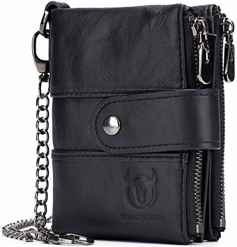 Bullcaptain Cartera De Cuero Con Cadena Antirrobo, 8tyqi