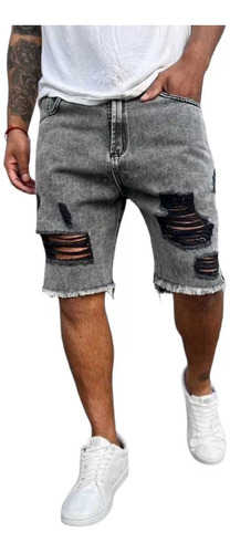 Bermuda De Jeans Mom Oversize Con Roturas Bolsillos