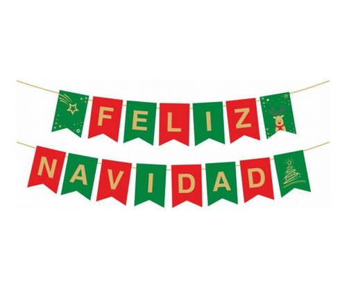 Guirnalda Banderin Feliz Navidad Rojo Y Verde Decoracion