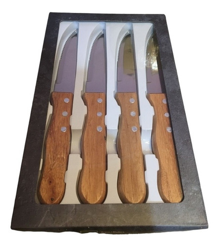 Set Cuchillos De Mesa Mango De Madera (4 Unidades)