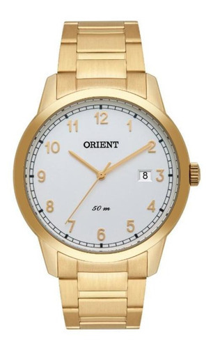 Relógio Orient Masculino Dourado Com Data Fundo Prata +